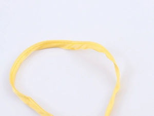 Detailed view of yellow satin shoulder straps with high-quality reinforced stitching
