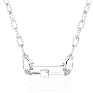 Silver paperclip chain necklace featuring a unique carabiner clasp with star engraving