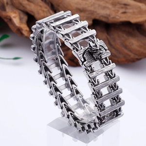 Vintage silver punk dragon head bracelet featuring industrial mechanical link chain