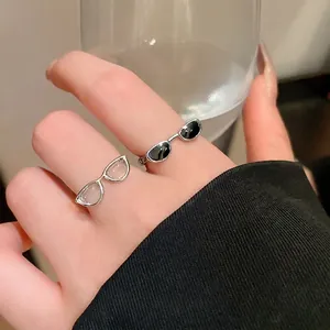 Creative Mini Glasses Shape Alloy Open Ring Y2K Niche Trendy Finger Jewelry For Women Unique Sunglasses Design Accessory