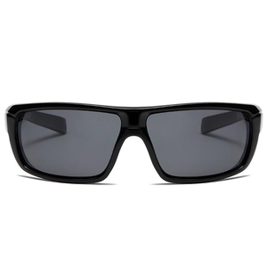 Polarized cycling sunglasses with square frame and black wrap-around sporty lens design