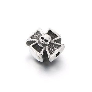 DIY stainless steel iron cross spacer bead with 3D skull relief for hip hop jewelry
