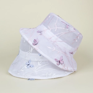 Chapeau bob en dentelle respirant pour femmes avec broderie papillon 3D et protection UV
