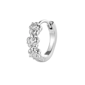 French vintage style silver floral earrings with micro-set zircon crystals in a hoop design