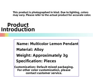 Specifications of alloy lemon pendant with 3g weight and material details for DIY jewelry