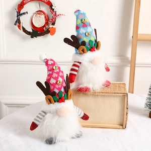 Glow Christmas gnome reindeer plush toys in red and blue colors for holiday decoration