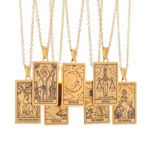 Vintage Tarot Card Pendant Necklace 304 Stainless Steel Gold Plated Rectangular Mystical Minimalist Jewelry For Women