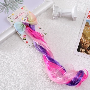 Rainbow bow hair clip with unicorn and colorful wavy hair extension for kids