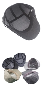 Détail de la boucle réglable et de la doublure respirante sur le béret en coton rayé