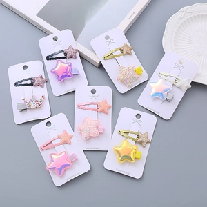 Cute glitter star and crown hair clips set for girls with colorful macaron finishes