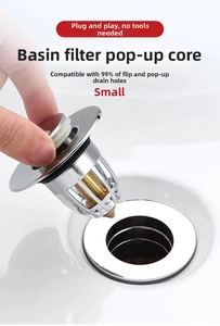 Close-up of universal pop-up sink stopper being installed in a white ceramic basin