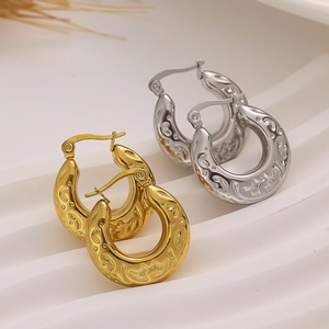 Retro geometric hollow stainless steel hoop earrings in gold and silver finish