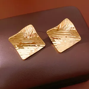 18k gold plated diamond texture earrings with luxury hammered geometric finish