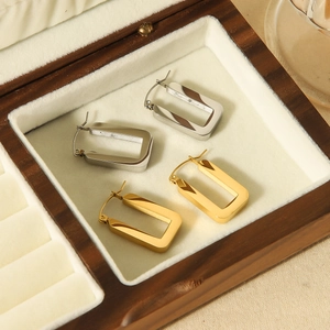 Rectangle Hoop Earrings 18K Gold Plated Stainless Steel Minimalist Geometric U Shape High Polish Modern For Women