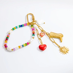Colorful beaded keychain with sun, heart, and cloud pendants for bags and backpacks