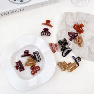 Detailed collection of small jelly texture hair clips in assorted neutral earthy tones