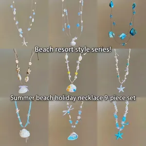 Starfish Shell Imitation Artificial Pearl Multi-layer Necklace Colorful Beaded Summer Beach Vacation Boho Fashion For Women