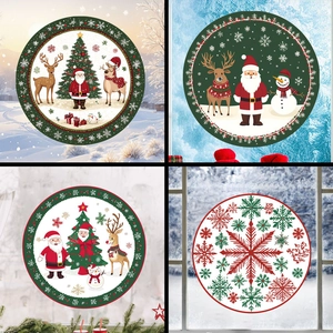 Runde Weihnachtsfensterbilder PVC Statisch Haftend Weihnachtsmann Schneemann Rentier Schneeflocke Feiertagsdeko Wiederverwendbar