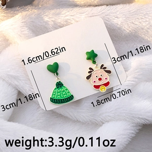 Detailed view of Christmas elk and hat earrings with full size and weight measurements