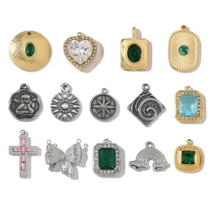 Edelstahl Anhänger Charms Für DIY Halskette Herstellung Französisch Retro Herz Kreuz Schleife Zirkonia Glasstein Schmuckzubehör