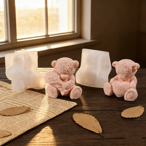 3D teddy bear silicone mold for DIY candles and resin with detailed fur texture