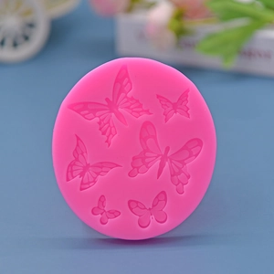 Pink circular silicone mold with five various butterfly patterns for DIY cake decoration