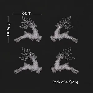Set of 4 transparent reindeer Christmas ornaments with textured finish 8x7.5cm size