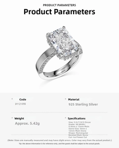 Detail view of S925 silver ring featuring 8x12mm ice-cut rectangular cubic zirconia
