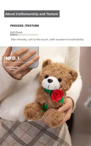 Detail of soft plush teddy bear with a red fabric rose showing breathable texture