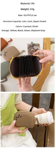Detailed size specifications and interior zip structure of the cute cat-shaped card holder