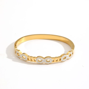 Bracelet infini en acier doré orné de micro-pavage en zircons scintillants pour femme