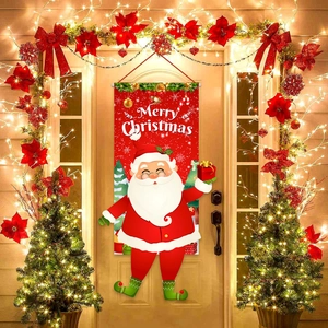 Bannière de porte de Noël avec Père Noël en dessin animé pour décoration festive extérieure