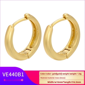 Detail view of 16x16.5mm gold brass hoop earrings showing precise size and 1.8g weight