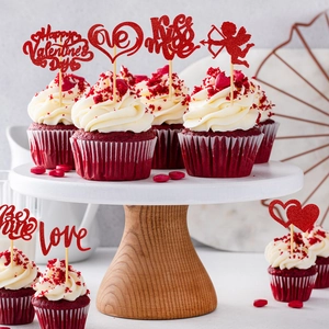 Red glitter heart and Cupid cupcake toppers for Valentine's Day party decorations