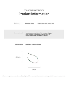 Detailed size chart for 5.1g black dante and colored stone beaded necklace dimensions