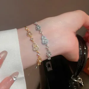 Elegant Hulu Gourd Pendant Bracelet Women Zircon Imitation Artificial Pearl 18K Gold Plated Alloy Adjustable Clasp