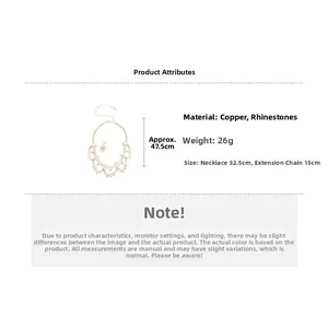Detailed product dimensions for the crystal flower necklace and earrings jewelry set