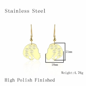 Vintage gold stainless steel earrings featuring African woman profile and map silhouette