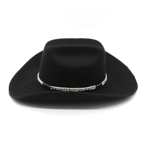 Classic black wide brim wool western cowboy hat with decorative woven band for men and women