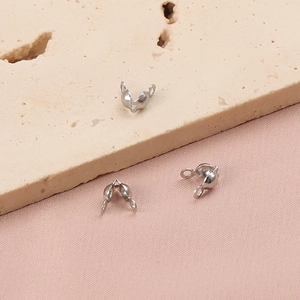 Three silver stainless steel bead tip knot covers for DIY jewelry necklace making
