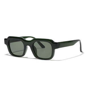 Retro dark green square frame Y2K sunglasses with thick temples shown at a 45-degree angle