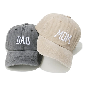 Washed Cotton Baseball Cap DAD MOM Letter Embroidery Vintage Retro Style Adjustable Soft Top Curved Brim Sun Protection Outdoor