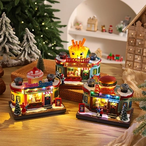 Luminous miniature Christmas food stalls with LED lighting and festive resin details