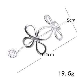 Viking Celtic silver metal hair pin with coiled clover design showing 10.4cm length detail