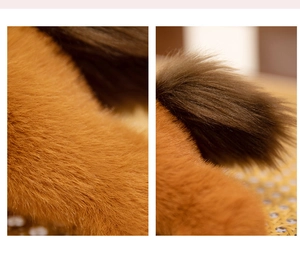 Close-up of premium plush toy texture and fine stitching on the brown animal doll