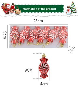 Detailed product dimensions for red and white spiral candy Christmas tree ornaments