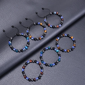 Collezione di bracciali con perle di occhio di tigre, agata blu e ossidiana da 10 mm