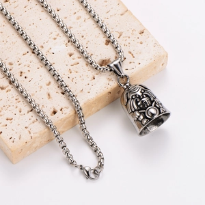 Retro viking warrior bell pendant on stainless steel box chain necklace