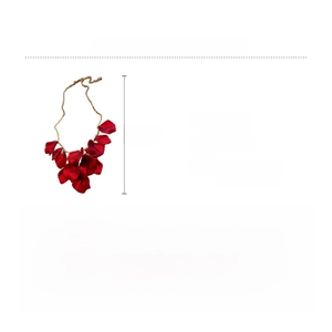 Detail view of red petal tassel necklace with alloy material and 16.8g weight specifications