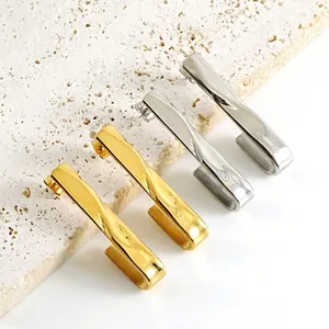 Curved J Shape Twisted Long Bar Earrings Stainless Steel 18K Gold Plated Minimalist Geometric Jewelry For Women